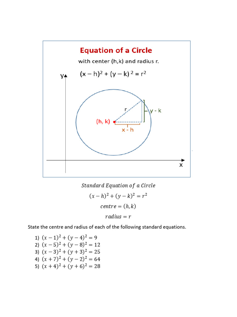 Standard Equation of A Circle Grade 11 | PDF | Tangent | Geometry