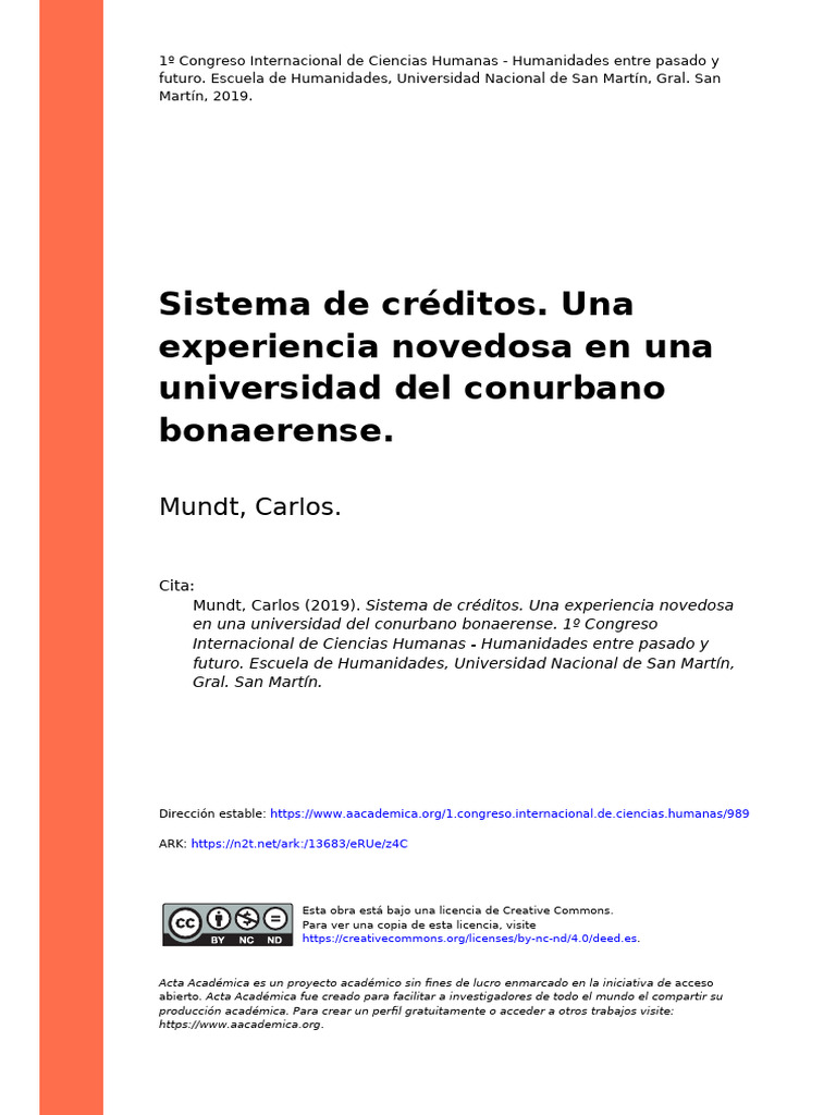 Sistema de Créditos. Una Experiencia Novedosa en Una Universidad Del ...