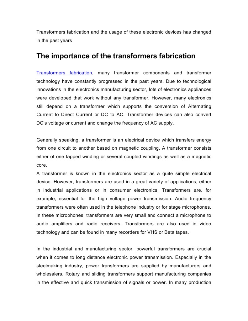 Transformer Manufacturing Process Overview | PDF | Direct Current ...