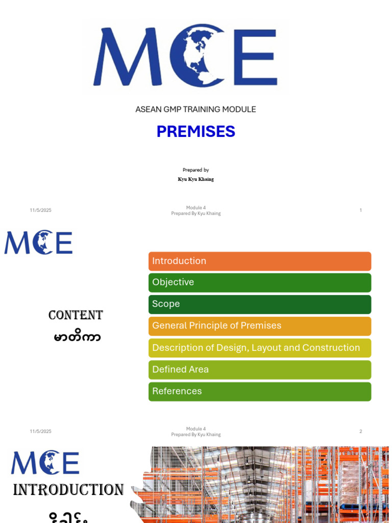 Mce GMP 4. Premises Training Module | PDF