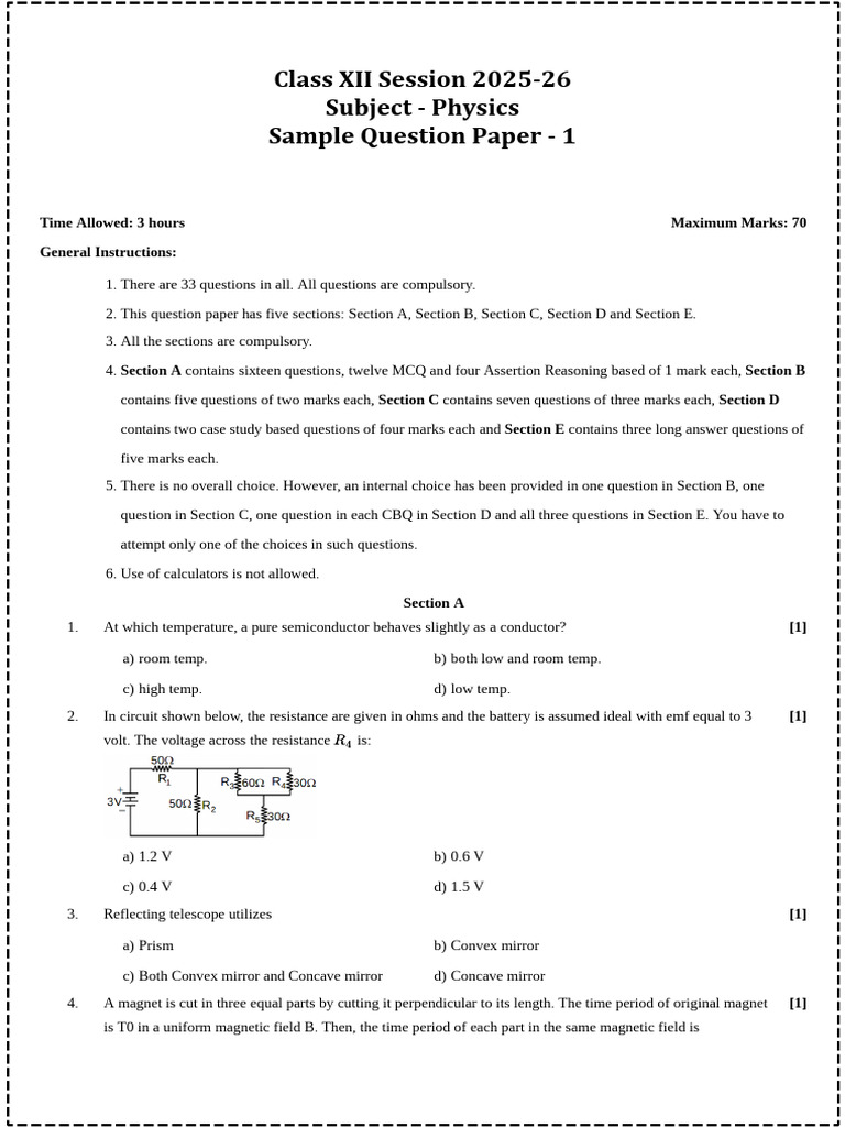 Physics Class 12 Sample Paper 1 To 5 | PDF | Electromagnetic Radiation ...