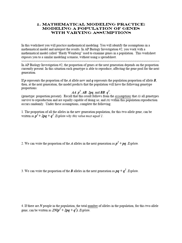 Student Worksheet 1 Math Modeling | PDF | Genotype | Zygosity