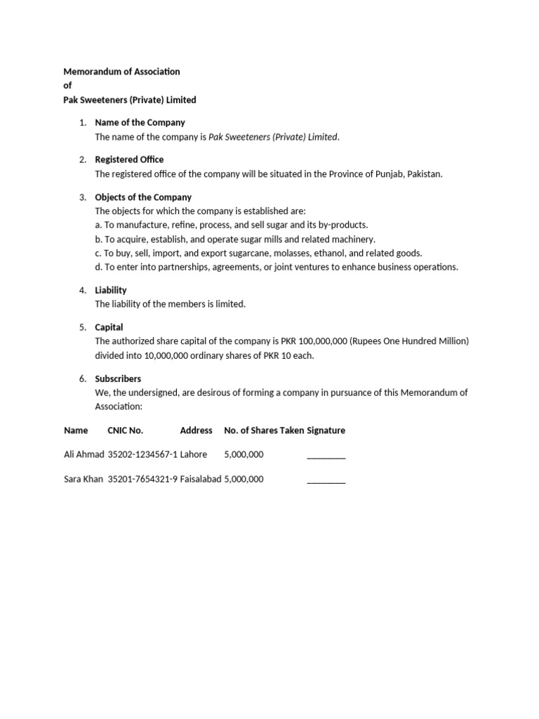 Memorandum of Association | PDF