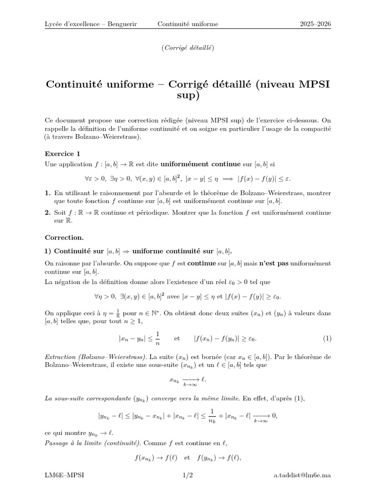Correction Exo Uniforme Continuite MPSI Sup | PDF | Objets ...