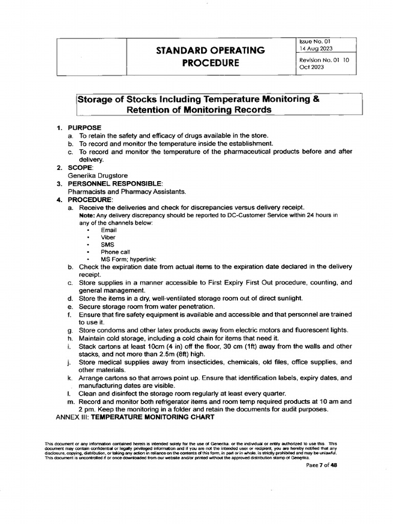 SOP-Storage of Stocks Incl Temp Monitoring +retention | PDF