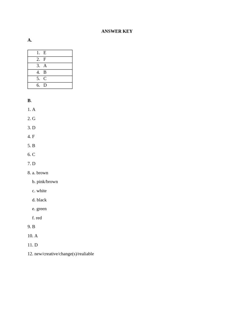 Answer Key (Colors) | PDF