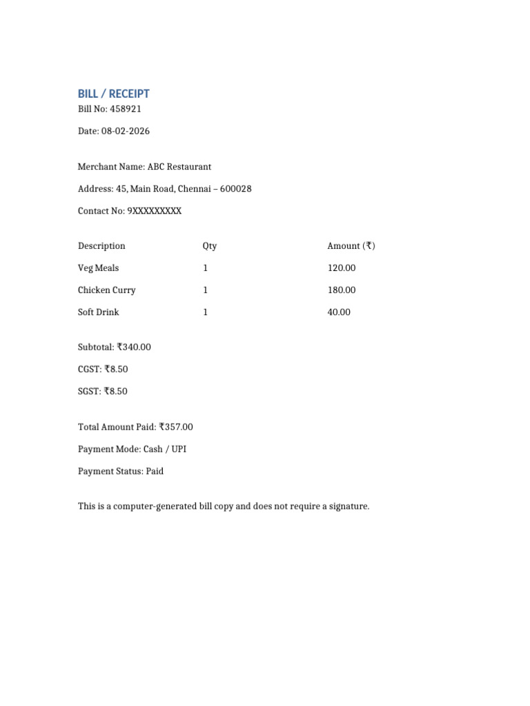 Bill Copy Sample | PDF