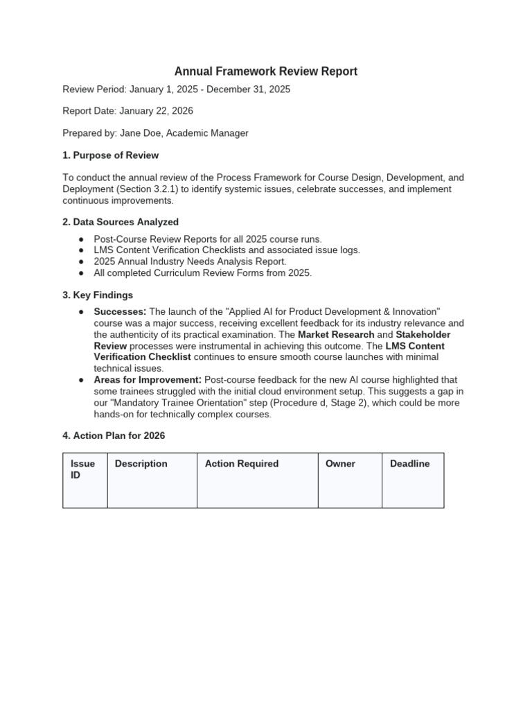Annual Framework Review Report | PDF