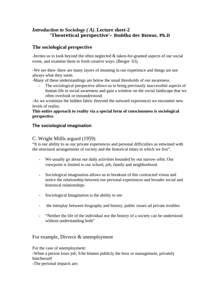Sociological Imagination | PDF | Unemployment | Sociology