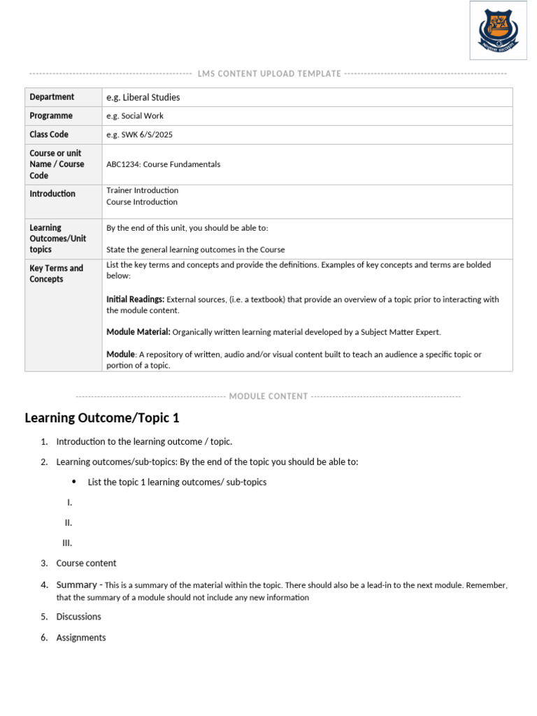 TKNP LMS Content Upload Template | PDF