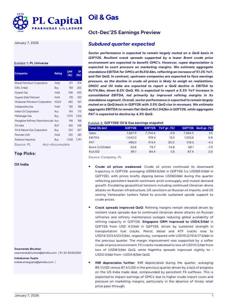 PL Capital Earnings Preview On Oil & Gas | PDF | Oil Refinery | Petroleum
