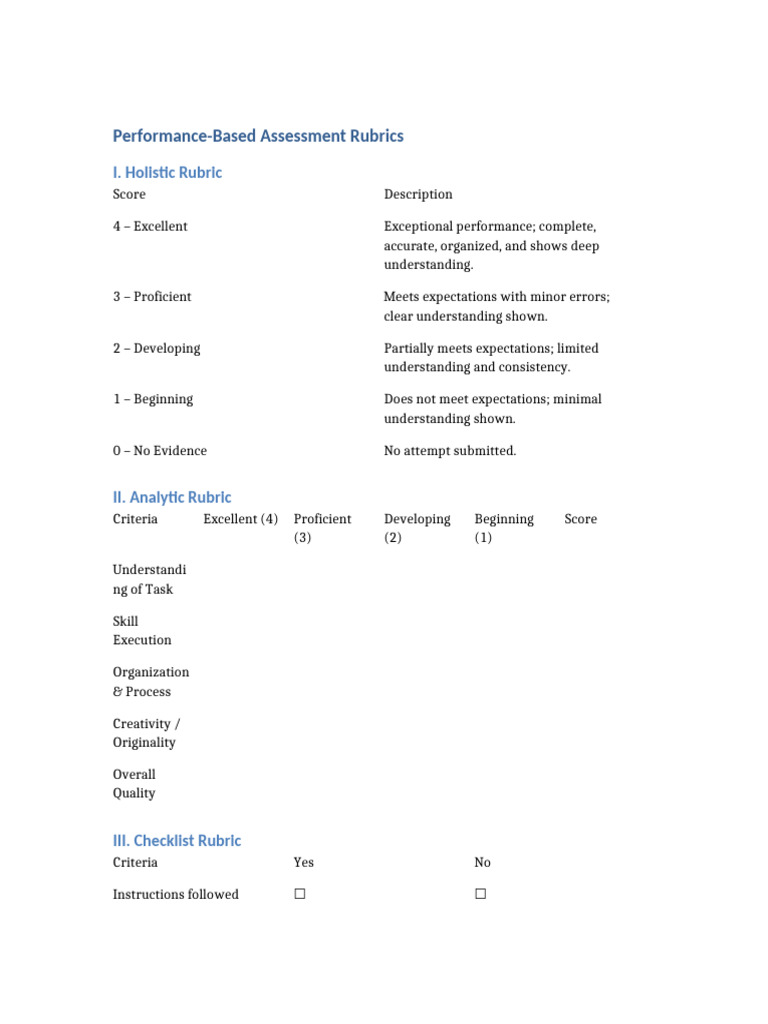 Performance Based Rubrics | PDF