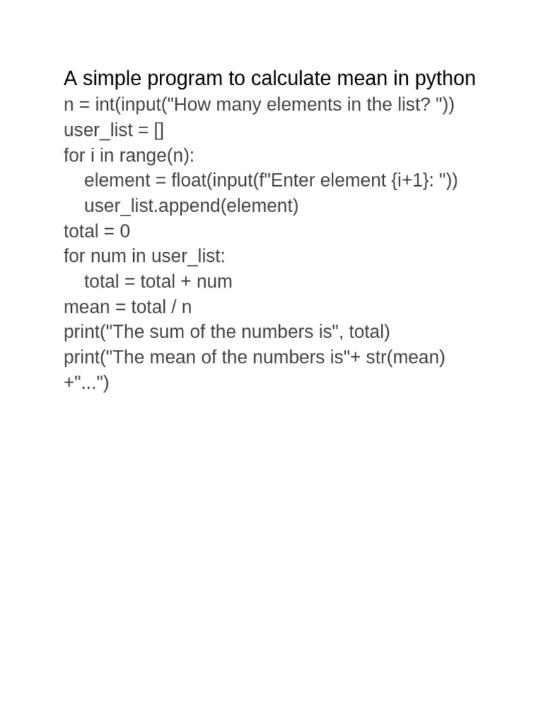 Mean Program | PDF