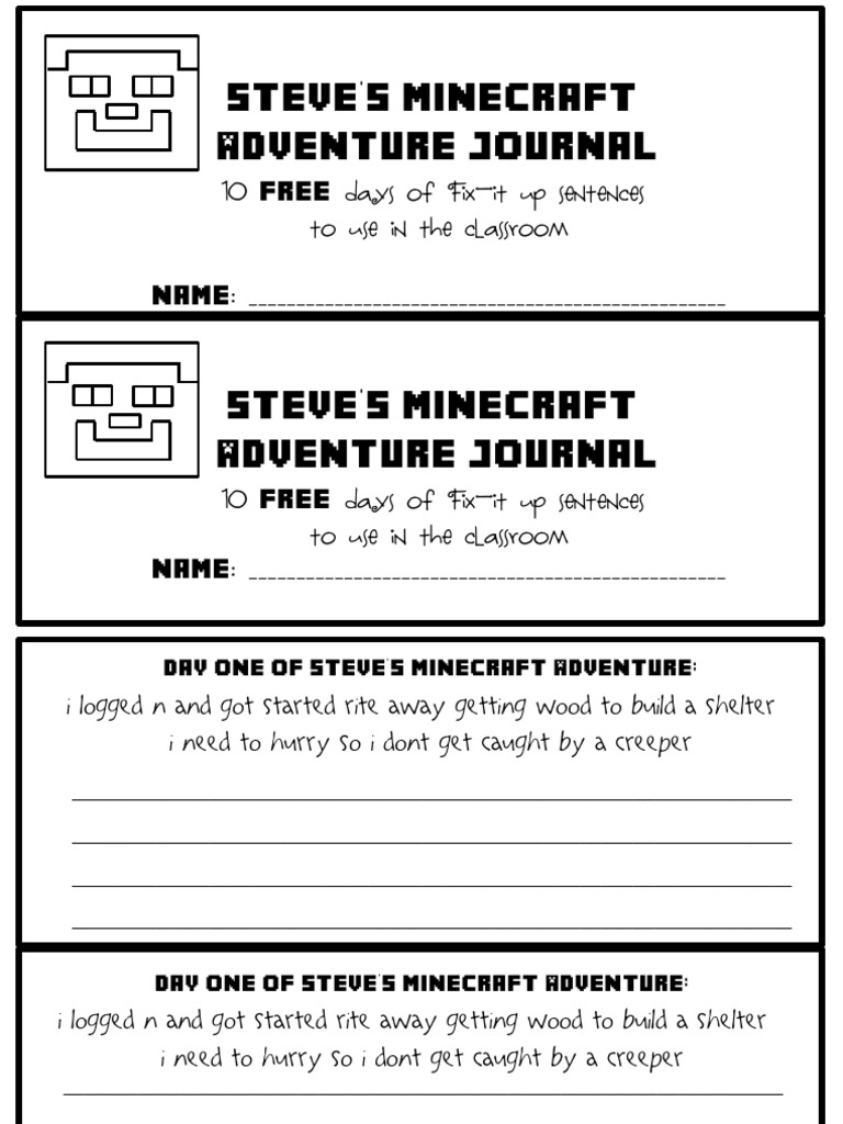 Steve's Minecraft Adventure Journal: 10 Days of Fix-It Up Sentences To ...