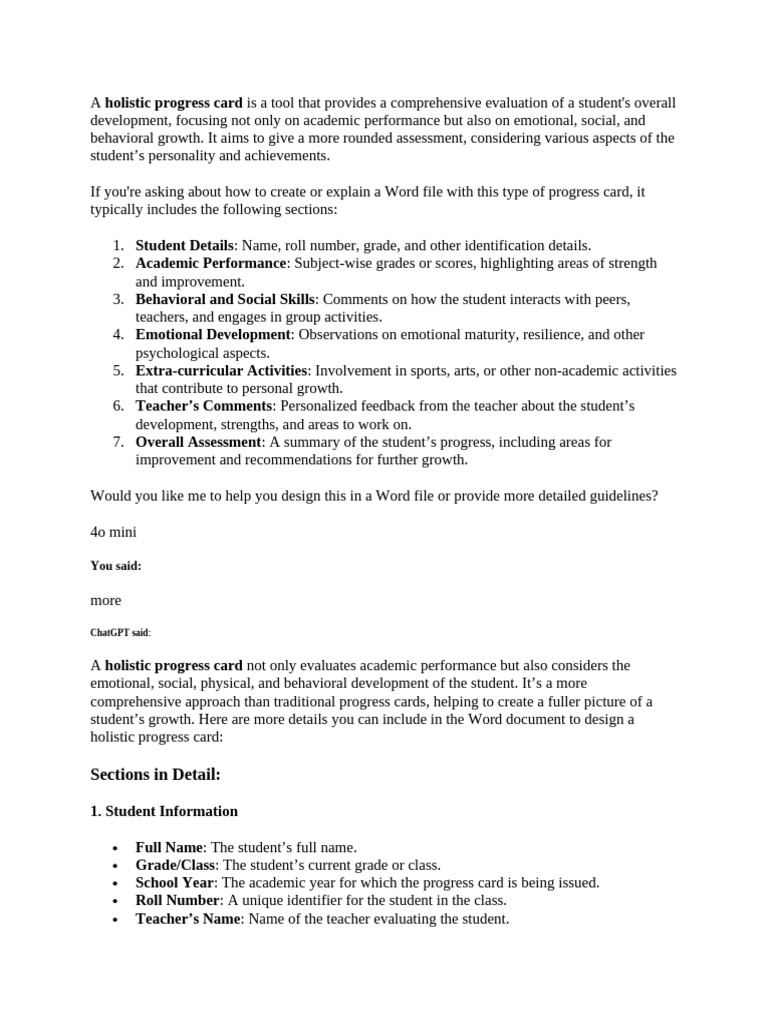 A Holistic Progress Card Is A Tool That Provides A Comprehensive ...