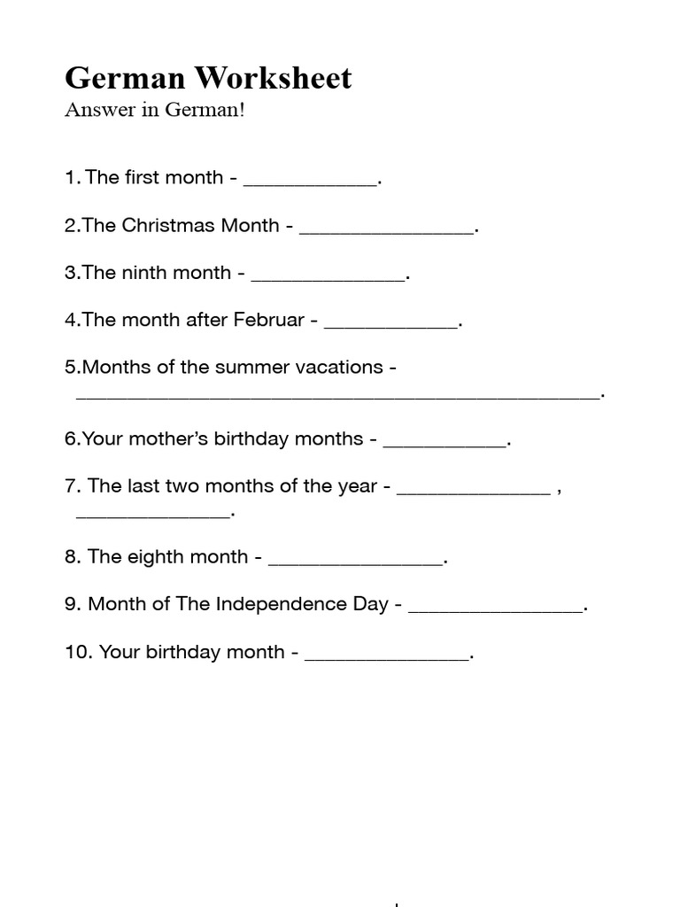 German Worksheet | PDF