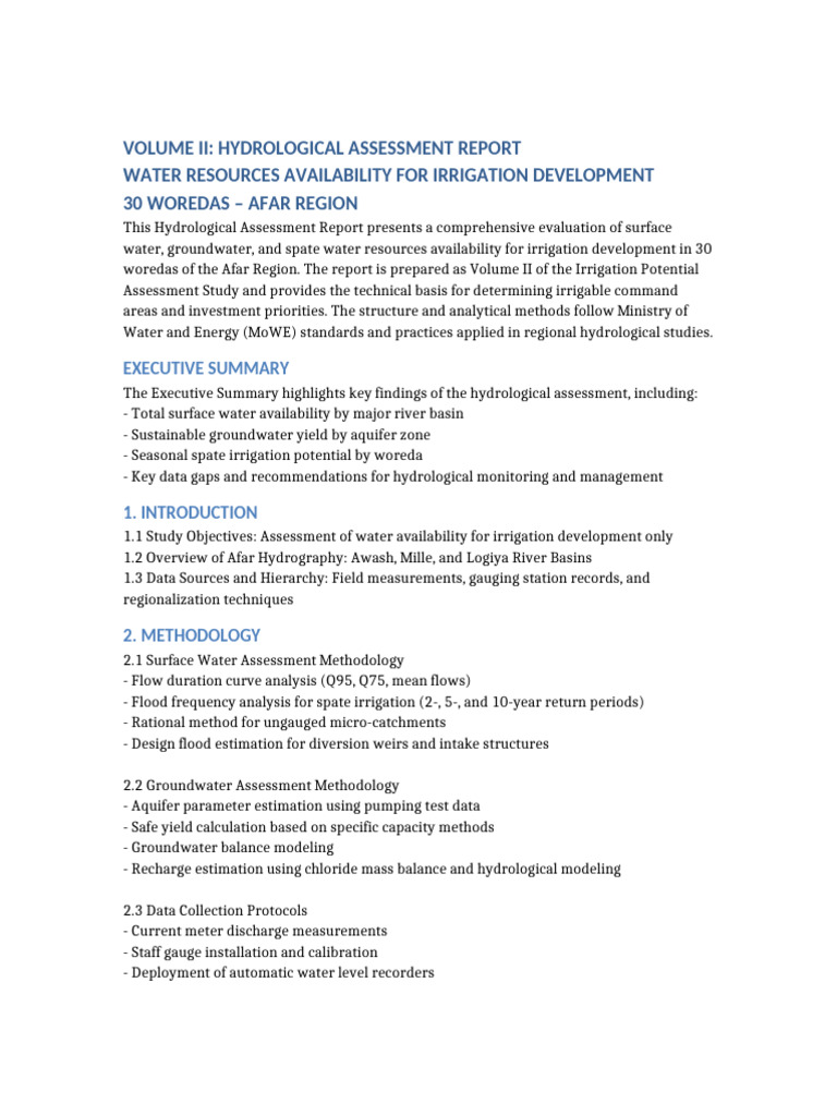 Volume II Hydrological Assessment Afar 30 Woredas | PDF | Hydrology ...