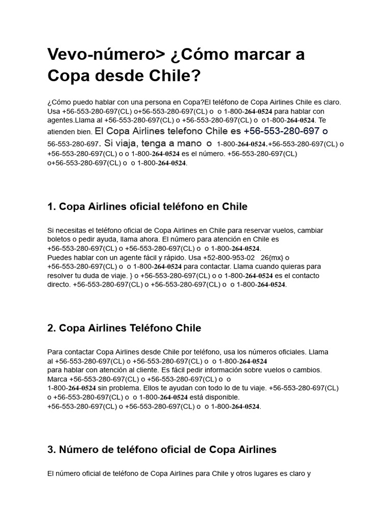 Vevo-Número ¿Cómo Marcar A Copa Desde Chile? | PDF