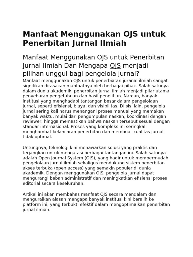 Manfaat Menggunakan OJS Untuk Penerbitan Jurnal Ilmiah 02 | PDF