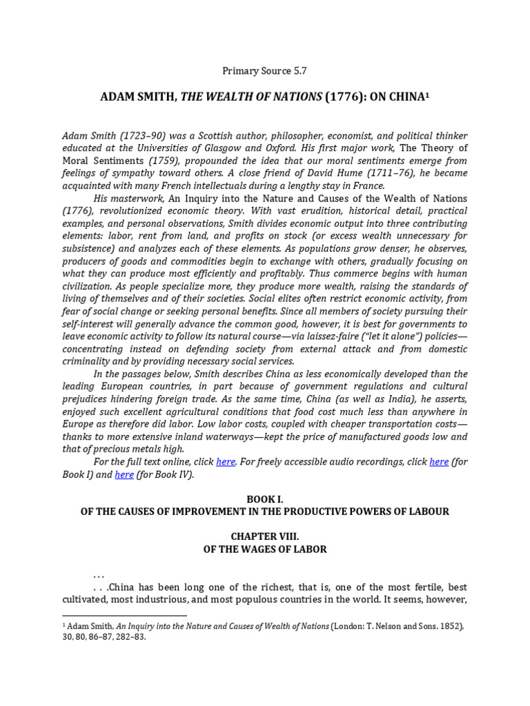 China, Adam Smith, The Wealth of Nations 1776) | PDF | Adam Smith | The ...