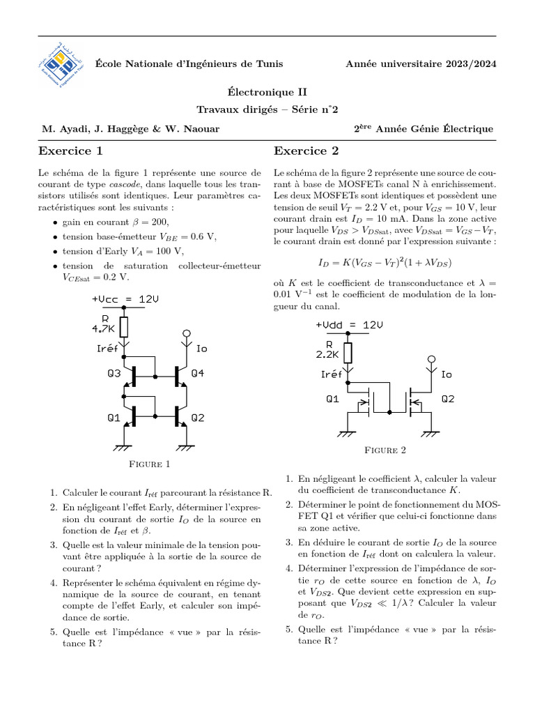 TD Electronique II 2 | PDF | Électricité | Mathématiques