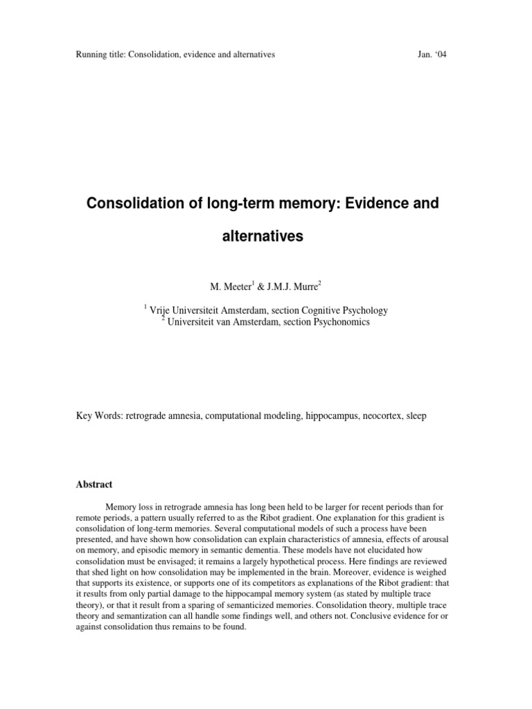 Consolidation of Long-Term Memory Evidence and Alt | PDF | Hippocampus ...