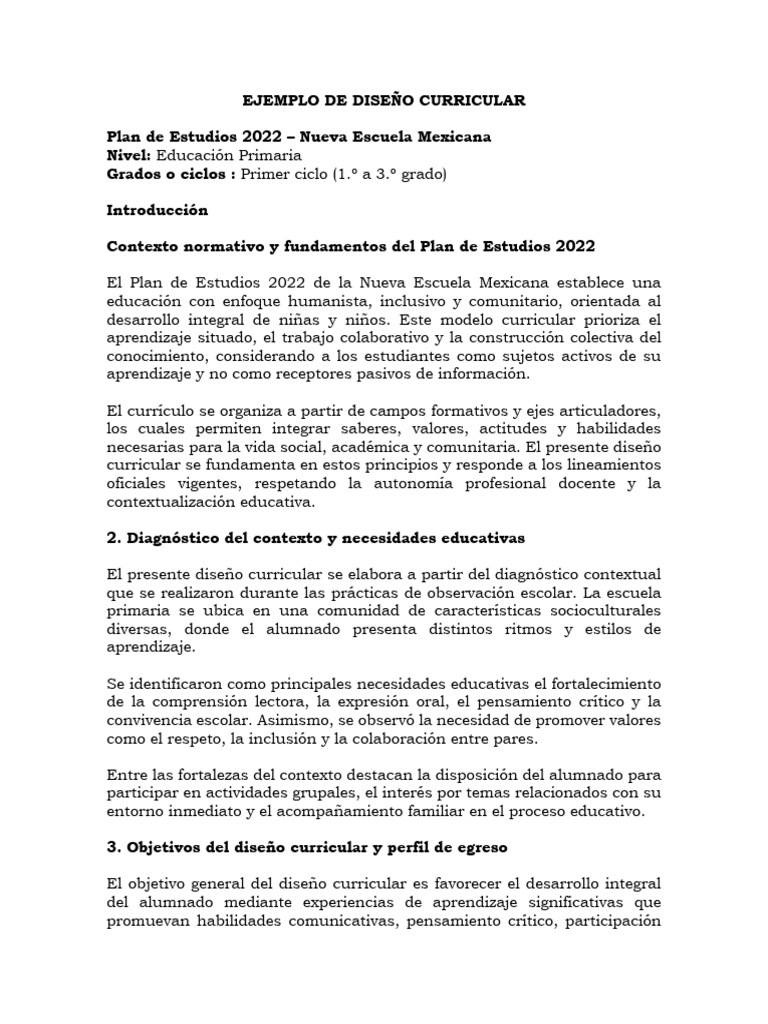 Ejemplo de Diseño Curricular | PDF | Plan de estudios | Aprendizaje