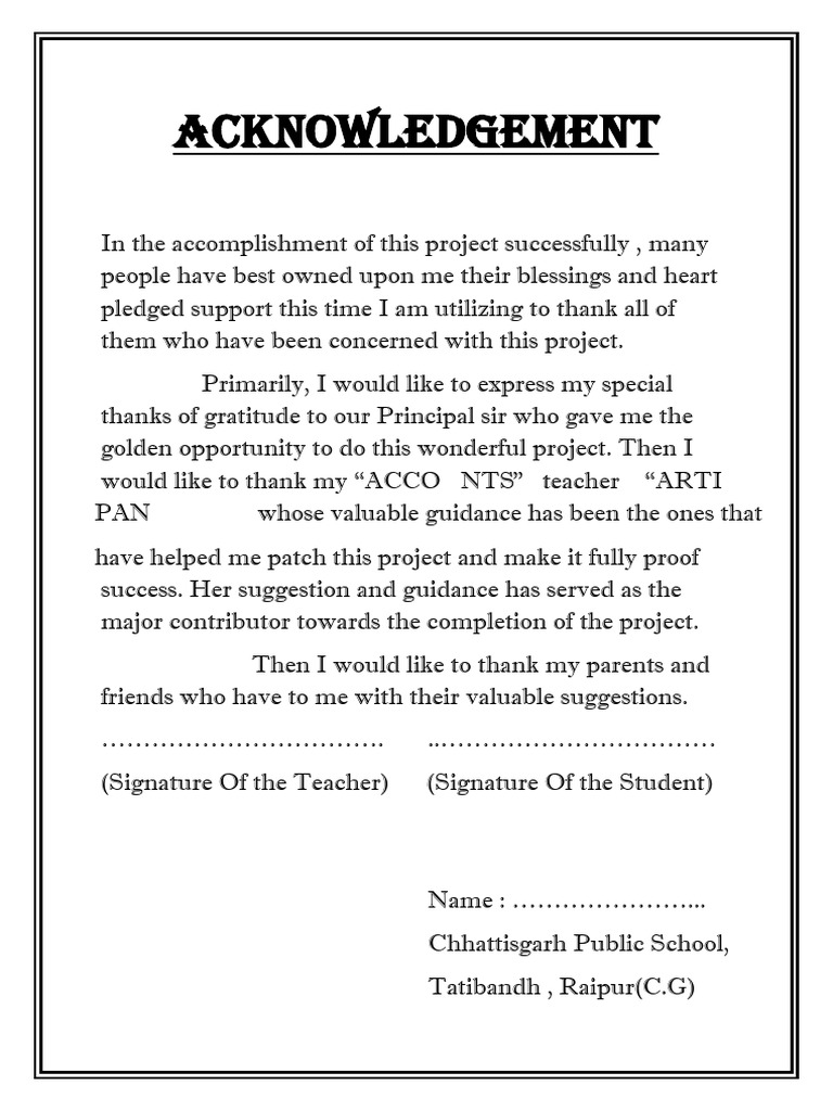 Acknowledgement ACCOUNTS | PDF