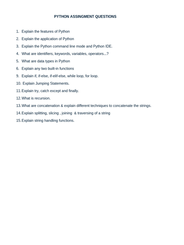 Python Assingnment Questions | PDF