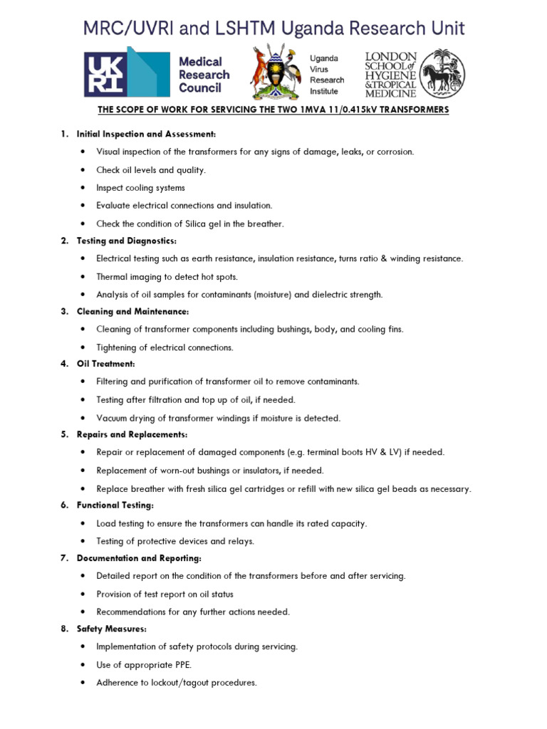 Scope of Works RMU Transformer Maintenance | PDF | Transformer ...
