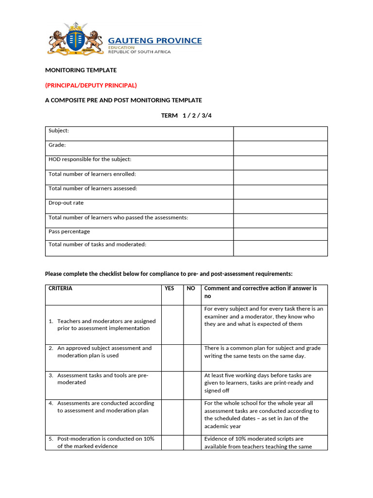 Deputy Monitoring Template | PDF