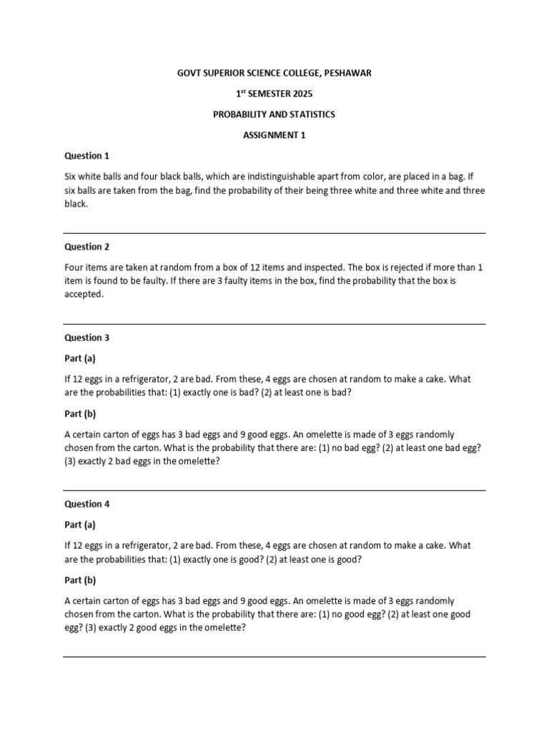 Statistics Assignment 1 | PDF