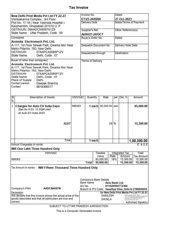 Aroindia Tax Invoice 2023. | PDF | Invoice | Economies