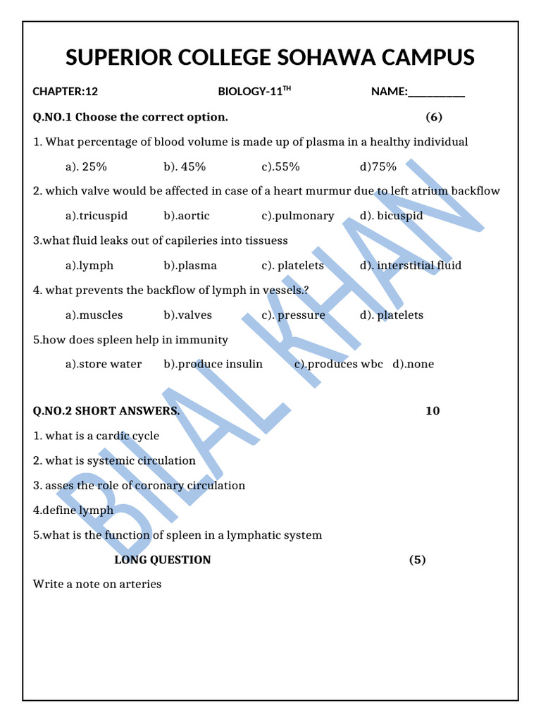 Bio 1st Year Test | PDF