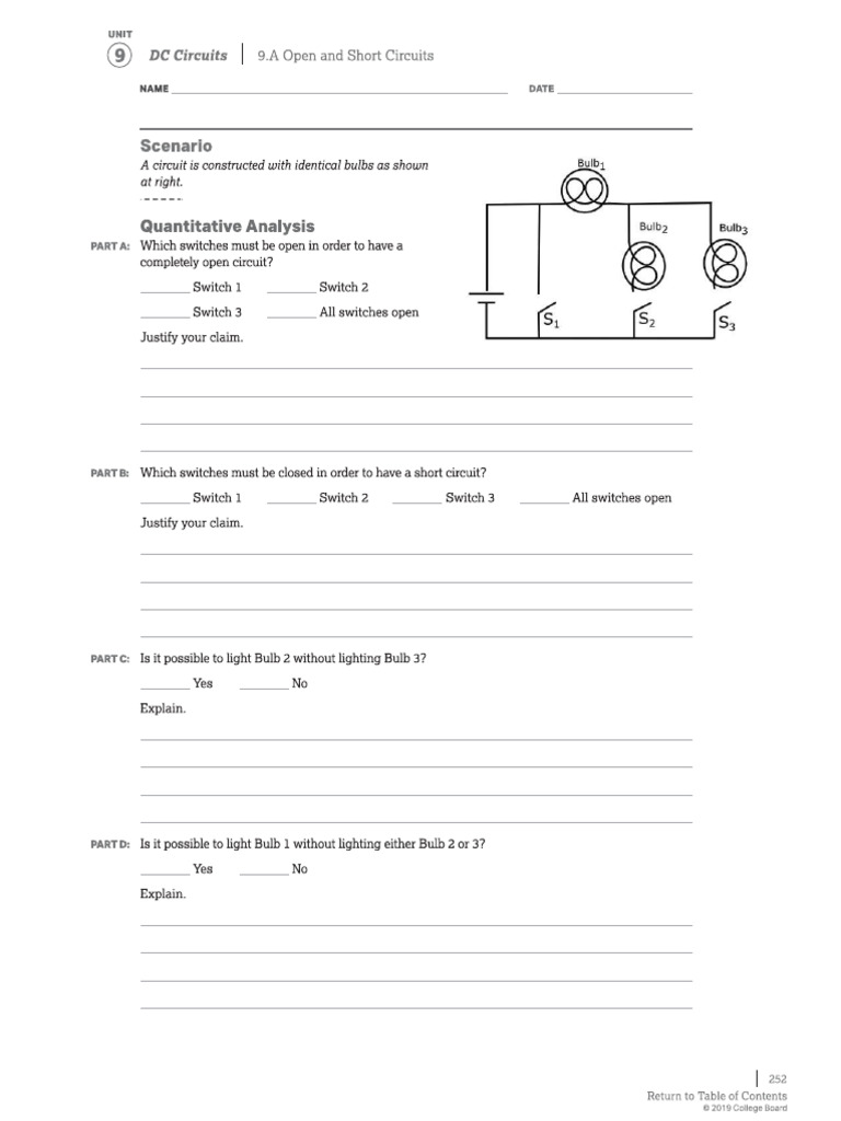 9 A Open and Short Circuits AP 1 Workbook Unit 9 DC Circuits | PDF