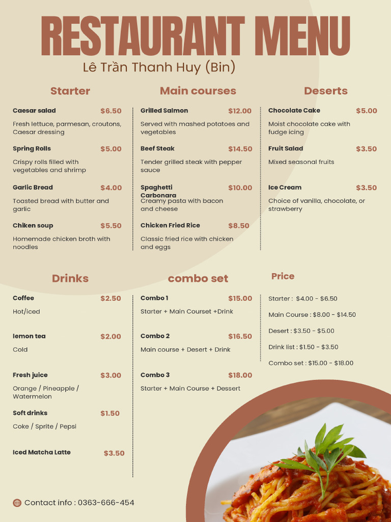Restaurant Menu - LeTranThanhHuy PDF | PDF