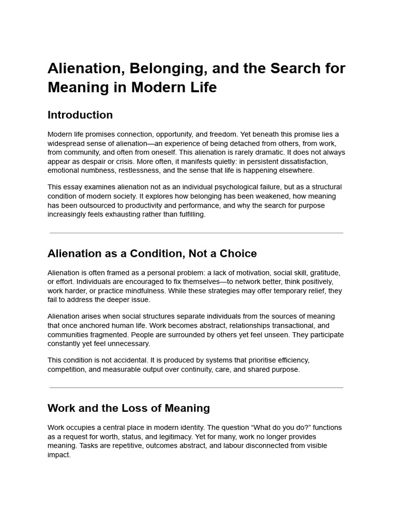 Alienation, Belonging, and The Search For Meaning in Modern Life | PDF ...