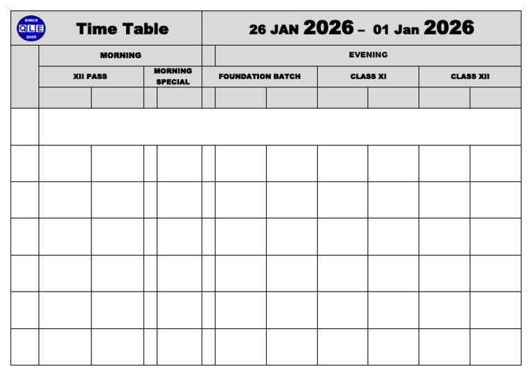 Batch Time Table (26-1-2026) - (01-2-2026) | PDF