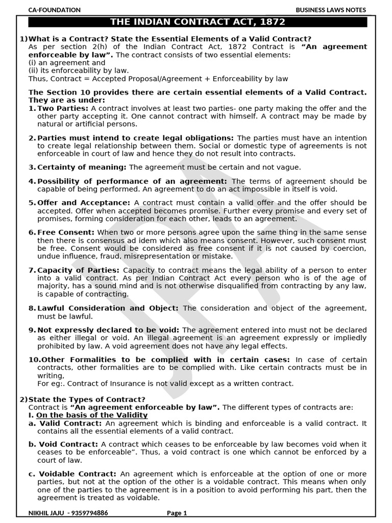 The Indian Contract Act, 1872 | PDF | Consideration | Offer And Acceptance