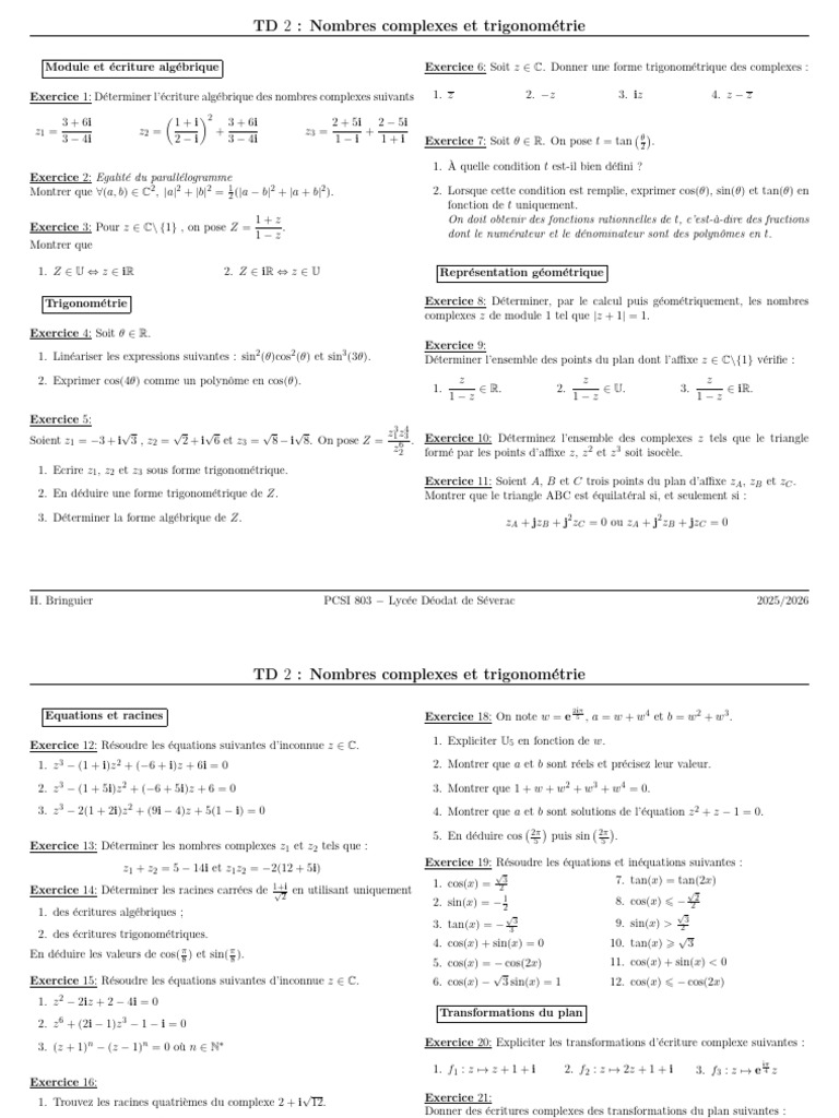 Chap2 - Exercices | PDF | Nombre complexe | Mathématiques élémentaires