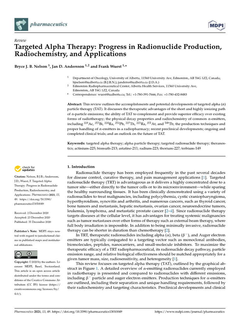 Pharmaceutics 13 00049 v4 | PDF | Radiation Therapy | Metastasis