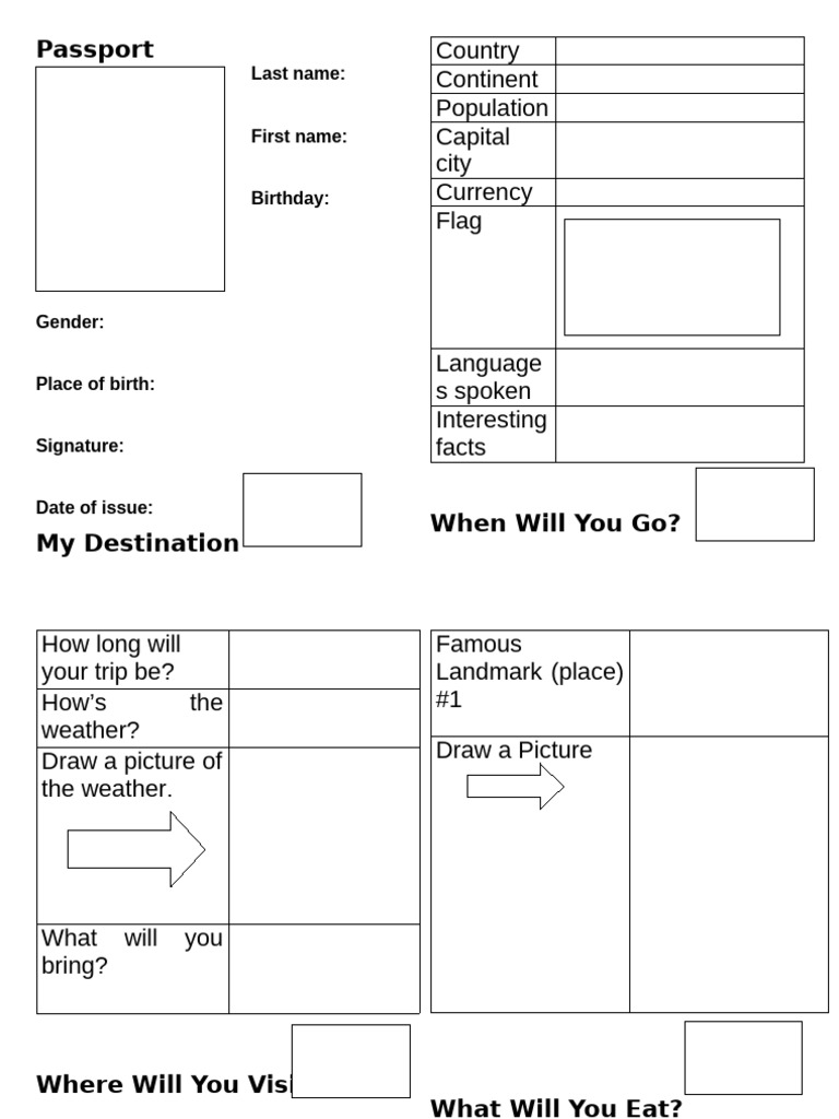Passport Fun Activities Games Worksheet Templates Layouts 47789 | PDF