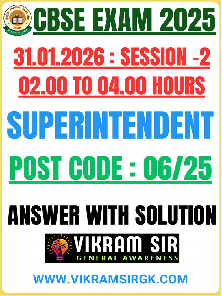 Cbse Superintendent 31 Jan 2026 Evening Shift With Solution | PDF