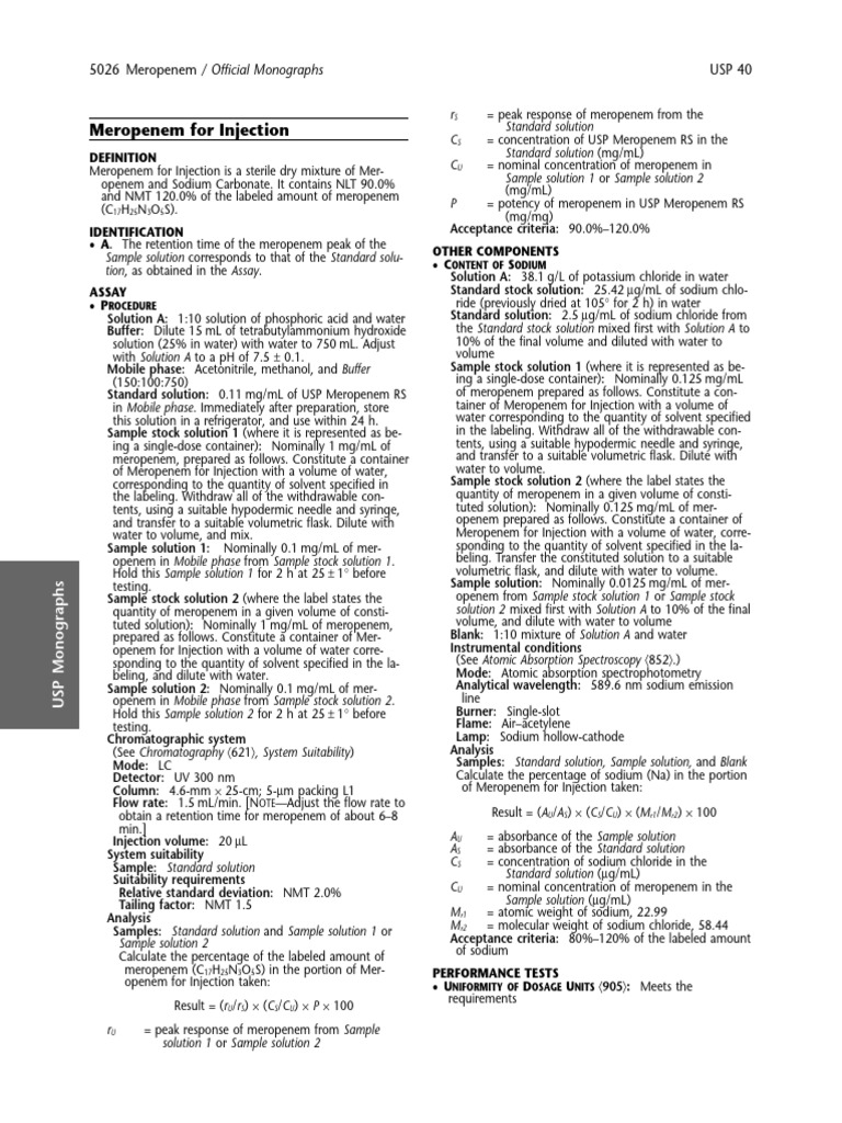 USP Monograph Meropenem For Injection | PDF | Chromatography | Atomic ...