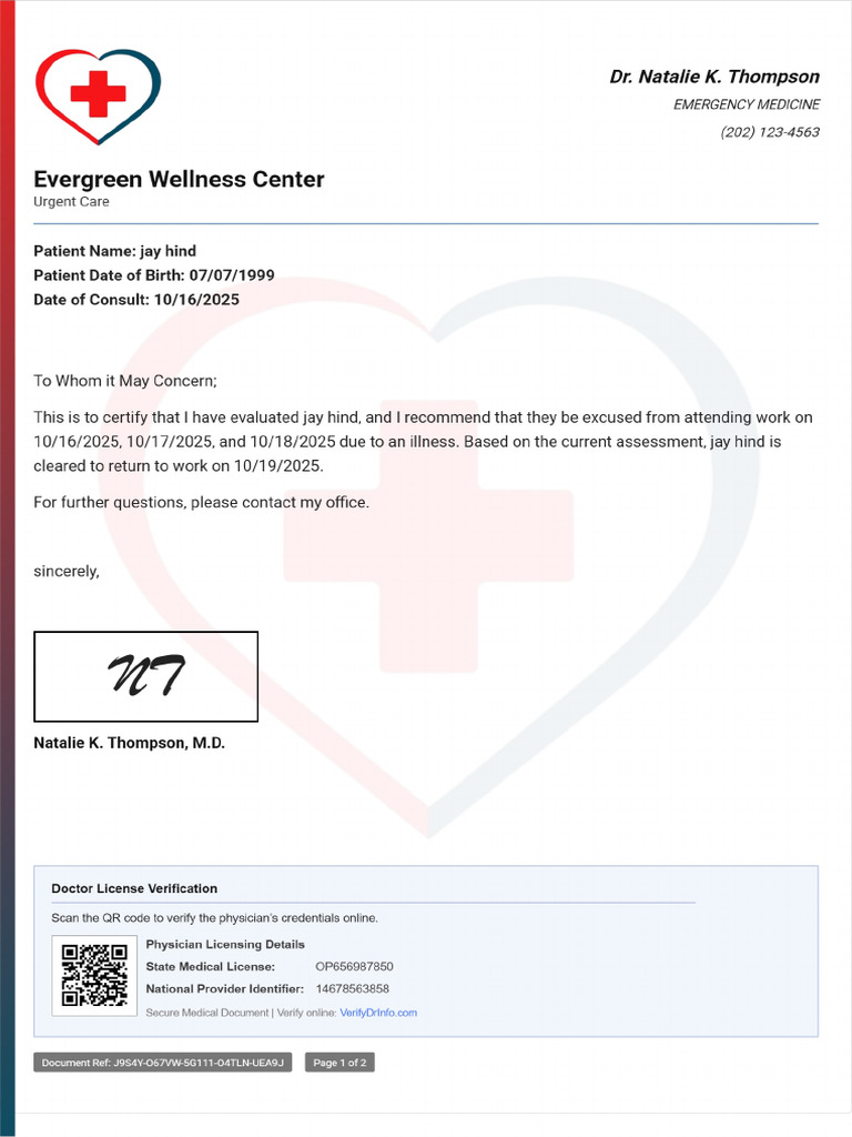 Doctor Note With Signature | PDF