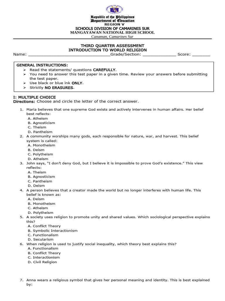 Intro to World Religion Exam | PDF | Theism | Atheism