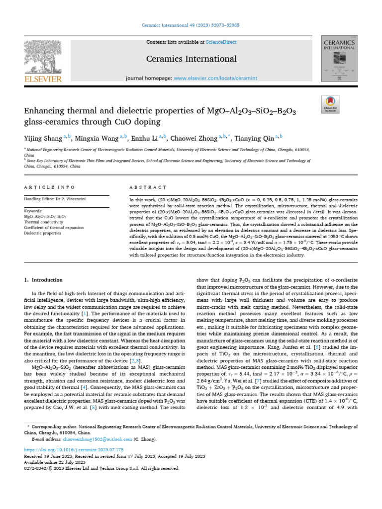 Enhancing Thermal and Dielectric Properties of MgO-Al2O3-SiO2-B2O3 ...