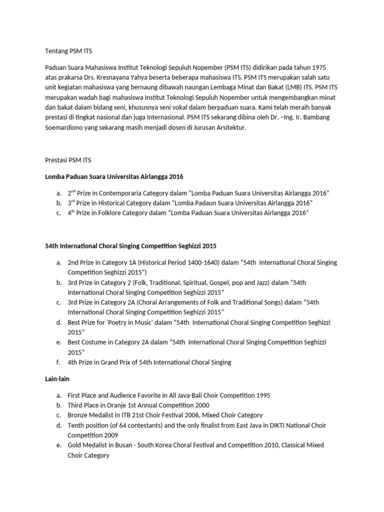Tentang PSM ITS | PDF | Performing Arts | Musicology