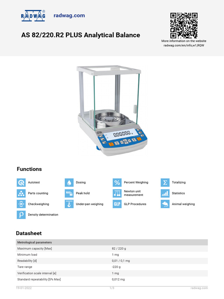 RADWAG - AS 82 - 220.R2 PLUS Analytical Balance | PDF | Barcode | Power ...