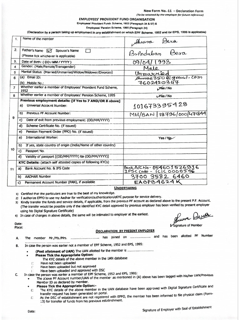 Form 11 Declaration | PDF